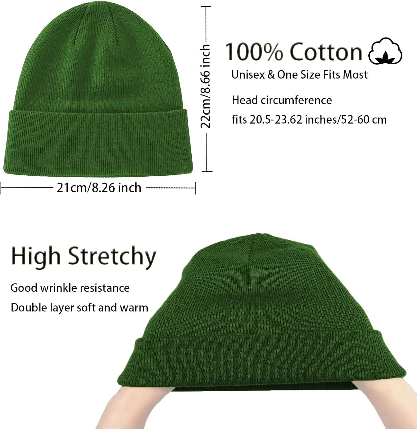 100% Cotton Beanie Hats for Women Men Winter Soft Warm Knit Cuffed Hats Fisherman Beanie Skull Cap Unisex