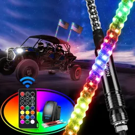 2Pcs 2FT Spiral Antenna Led Whip Light RF Remote Control | 8.6FT Wire 5Pin Switch
