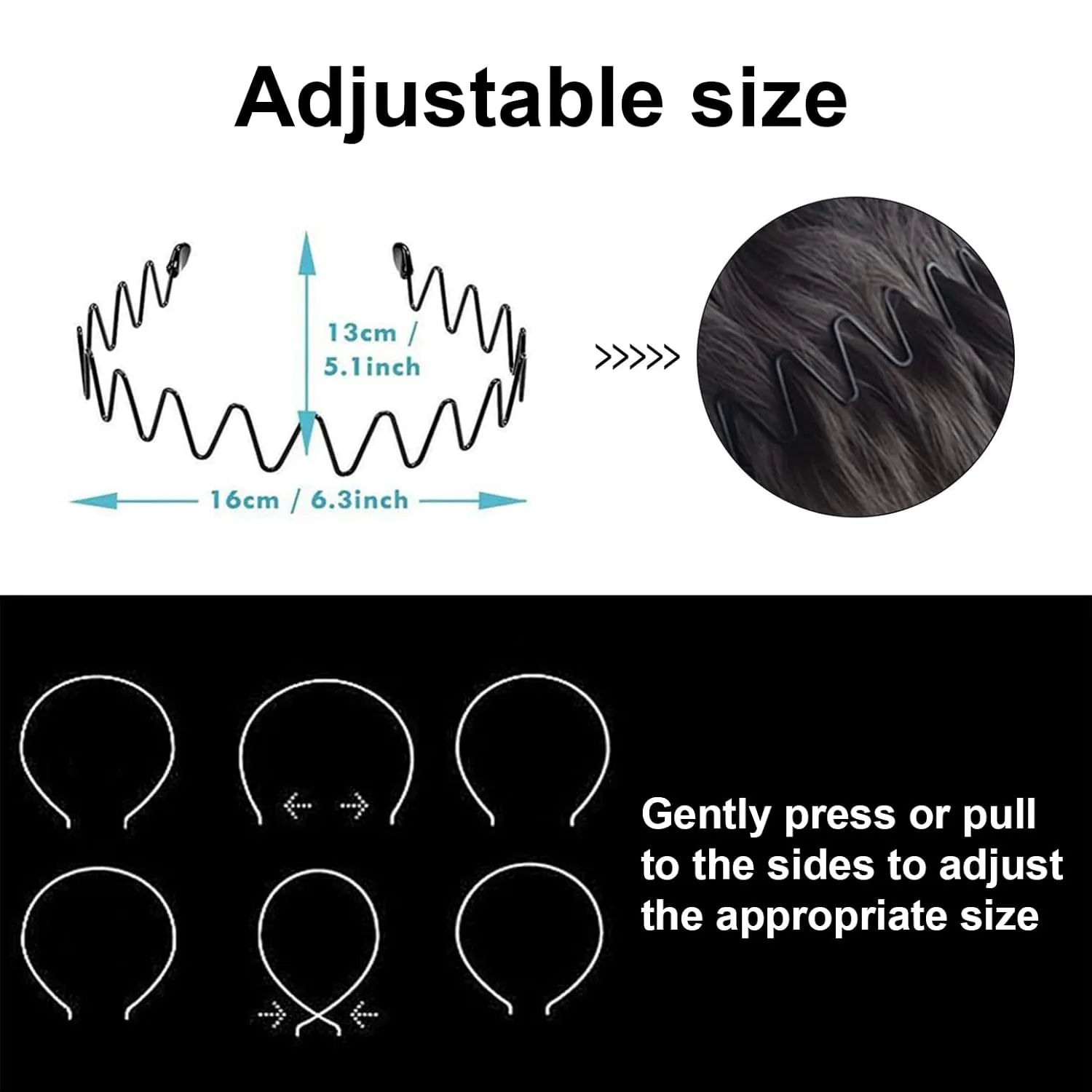 3pcs Hair Bands for Men Metal Fashion Headbands for Women Unisex Black Hair Bands Spring Non-Slip Headbands for Sports and Daily Wear