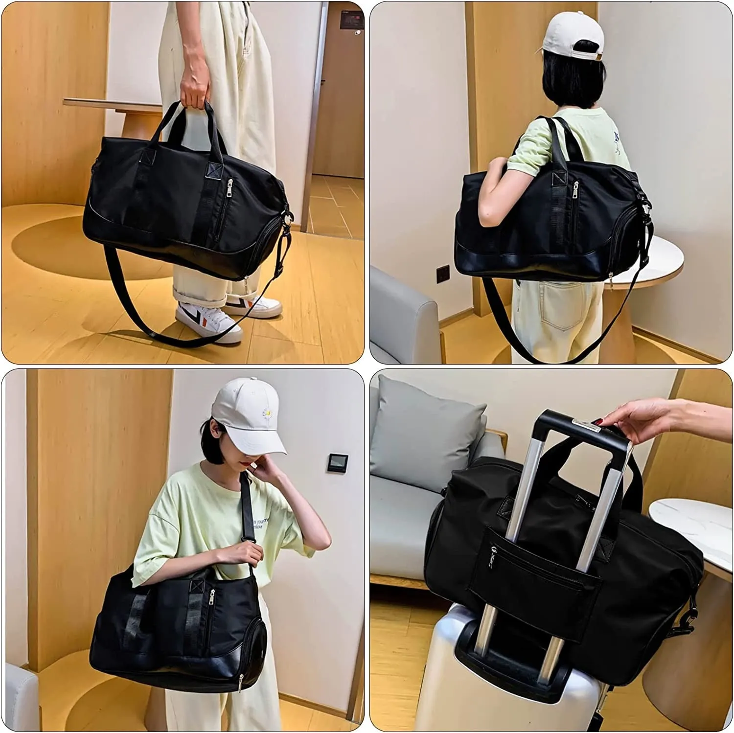 (42x20cm) Water-repellent sports bag Travel bag with shoe / wet compartment - Black