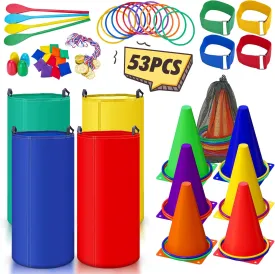 53PCS Outdoor Lawn Carnival Games Bean Bags Ring Toss Set Potato Sack Race Bags Egg and Spoon Race Party for Kid Adult FamilyBirthday Party Family Reunion Outside Field Day Easter Games