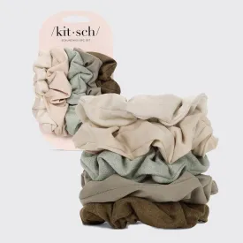 5pc Assorted Textured Scrunchies - Eucalyptus