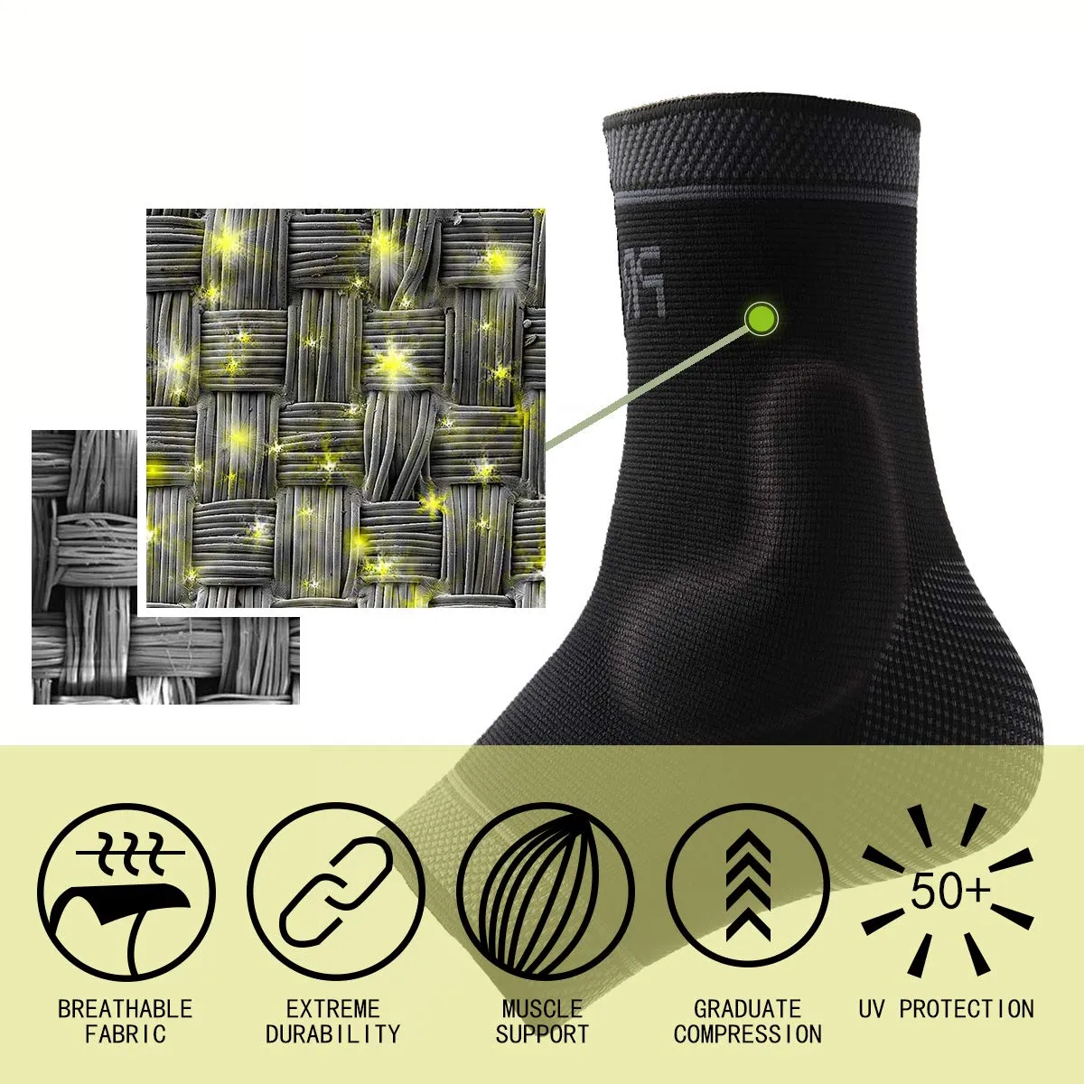 Adjustable Foot Socks, Ankle Brace Compression Support Sleeve with Silicone Gel, Arch Support - Boosts Recovery from Joint Pain, Sprain, Plantar Fasciitis (Black-Large)