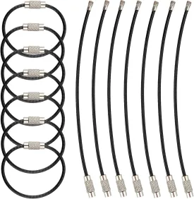 AMUU Keychain Loop 14pcs 6.3/4.3In Stainless Steel Wire Rings for Hanging Luggage Tag Keyrings ID Keepers Colors/Black/Sliver