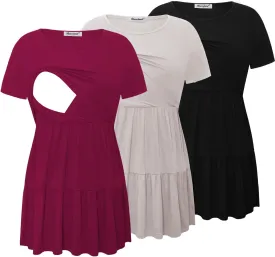 Bearsland Womens Nursing Top 3pack Short Sleeve Scoop Neck Nursing Shirt Breastfeeding Shirts