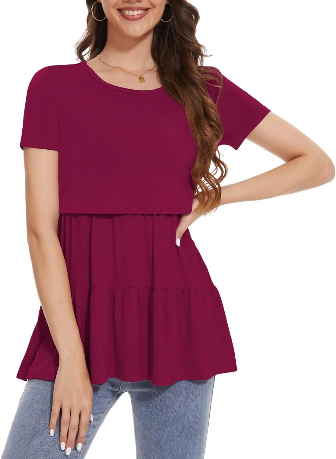 Bearsland Womens Nursing Top 3pack Short Sleeve Scoop Neck Nursing Shirt Breastfeeding Shirts