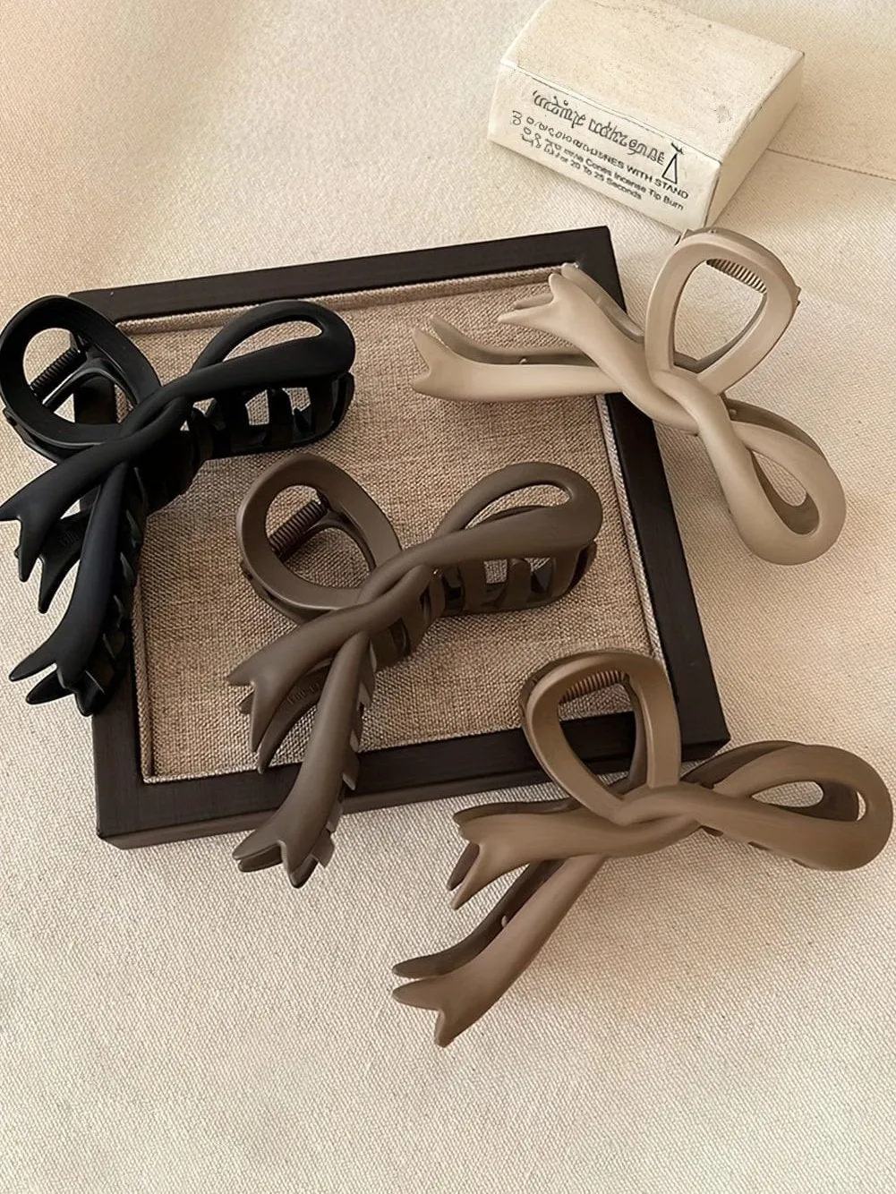 Beige Bow Hair Claw Clip with Chic Bowknot