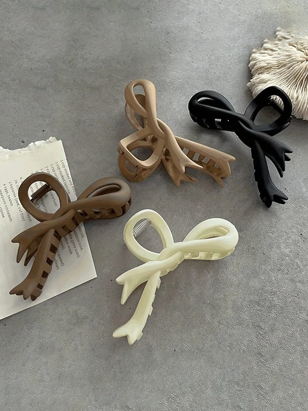 Beige Bow Hair Claw Clip with Chic Bowknot