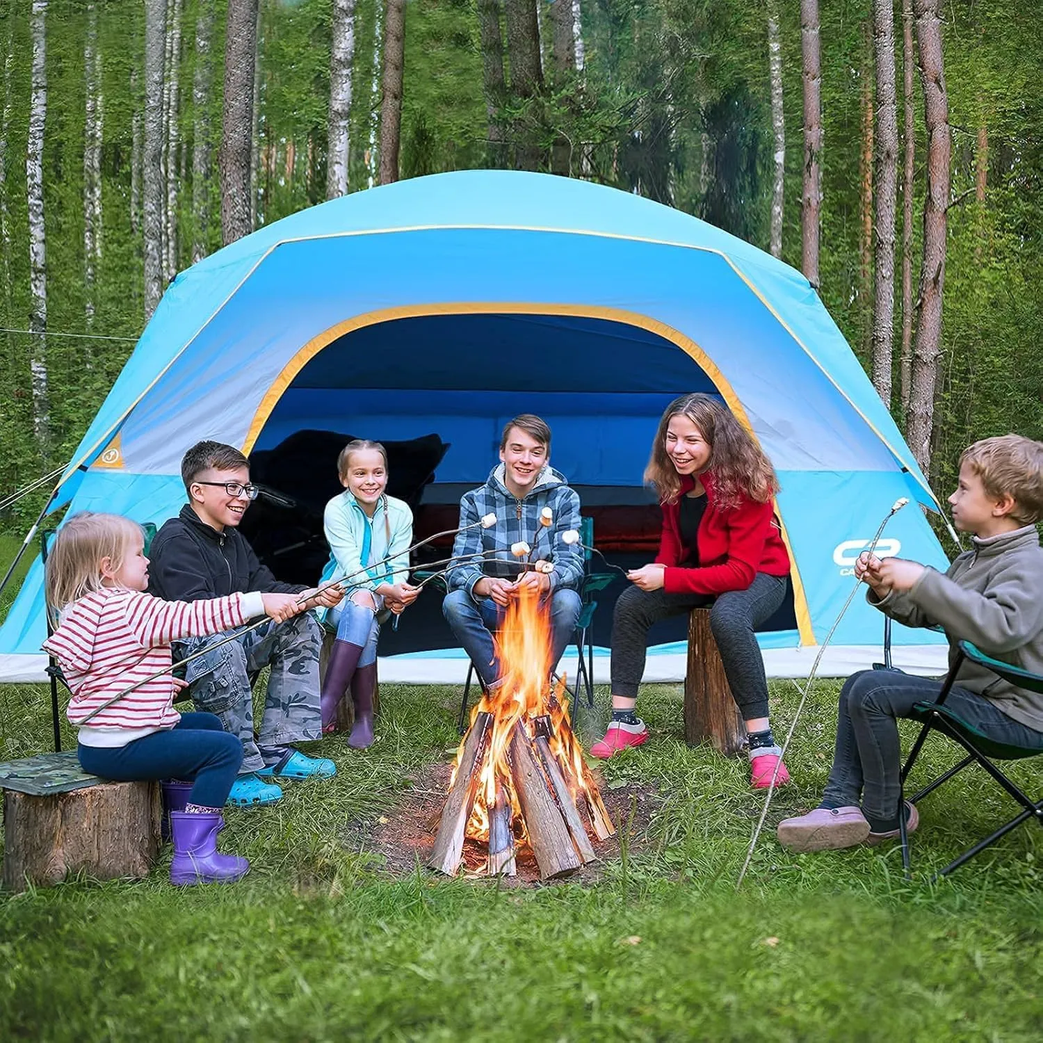 CAMPROS CP Tent 6/8 Person Camping Tents, Waterproof Windproof Family Tent with Top Rainfly, Large Mesh Windows, Double Layer, Easy Set Up, Portable with Carry Bag, for All Seasons