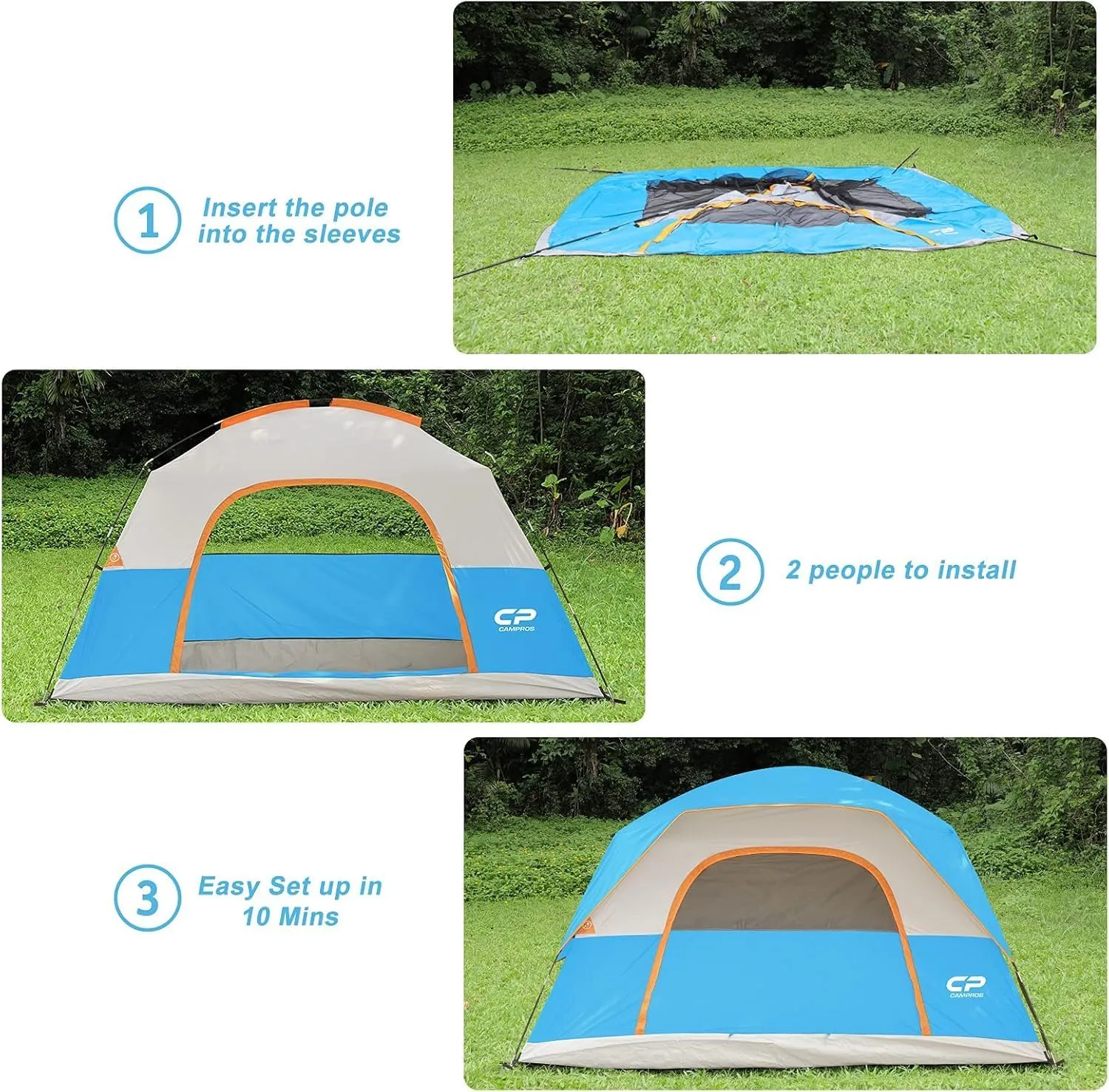 CAMPROS CP Tent 6/8 Person Camping Tents, Waterproof Windproof Family Tent with Top Rainfly, Large Mesh Windows, Double Layer, Easy Set Up, Portable with Carry Bag, for All Seasons