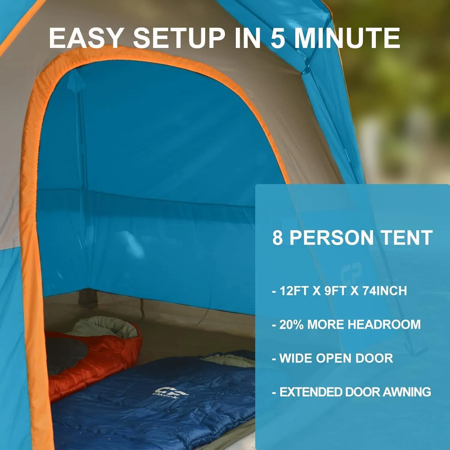 CAMPROS CP Tent 6/8 Person Camping Tents, Waterproof Windproof Family Tent with Top Rainfly, Large Mesh Windows, Double Layer, Easy Set Up, Portable with Carry Bag, for All Seasons