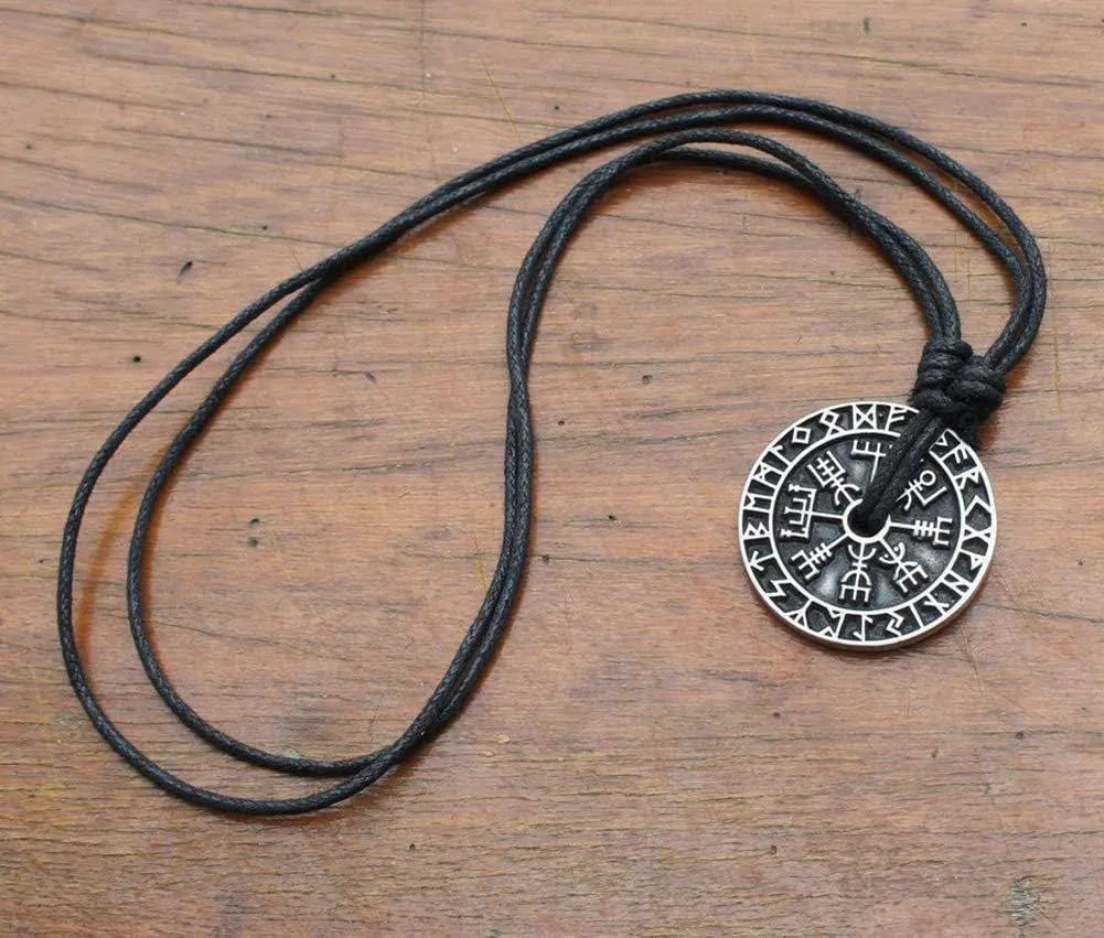 CCBFY Nordic Coin Amulet Vegv??sir Odin Triple Horn Triquetra Valknut All in One Pewter Pendant Necklace