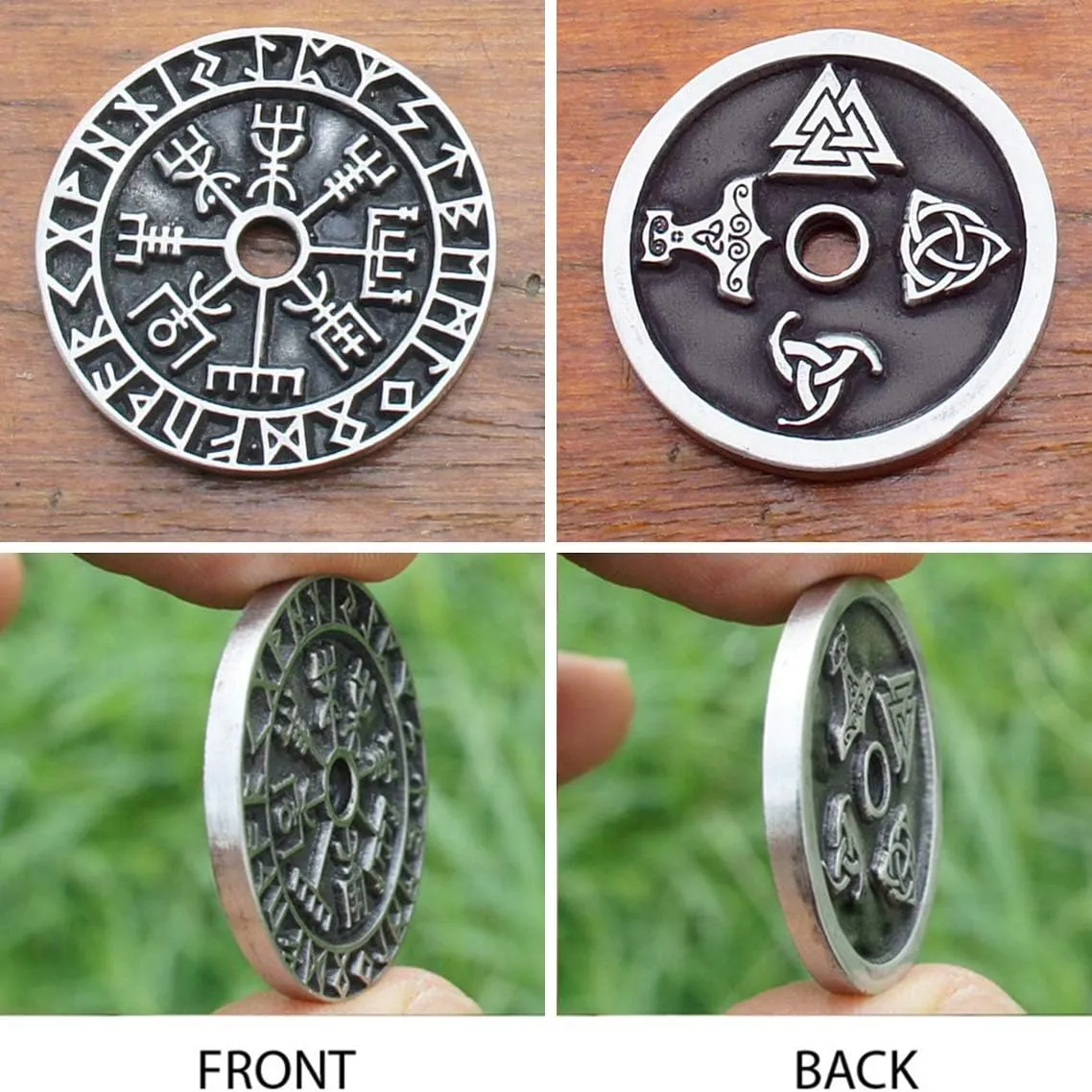CCBFY Nordic Coin Amulet Vegv??sir Odin Triple Horn Triquetra Valknut All in One Pewter Pendant Necklace
