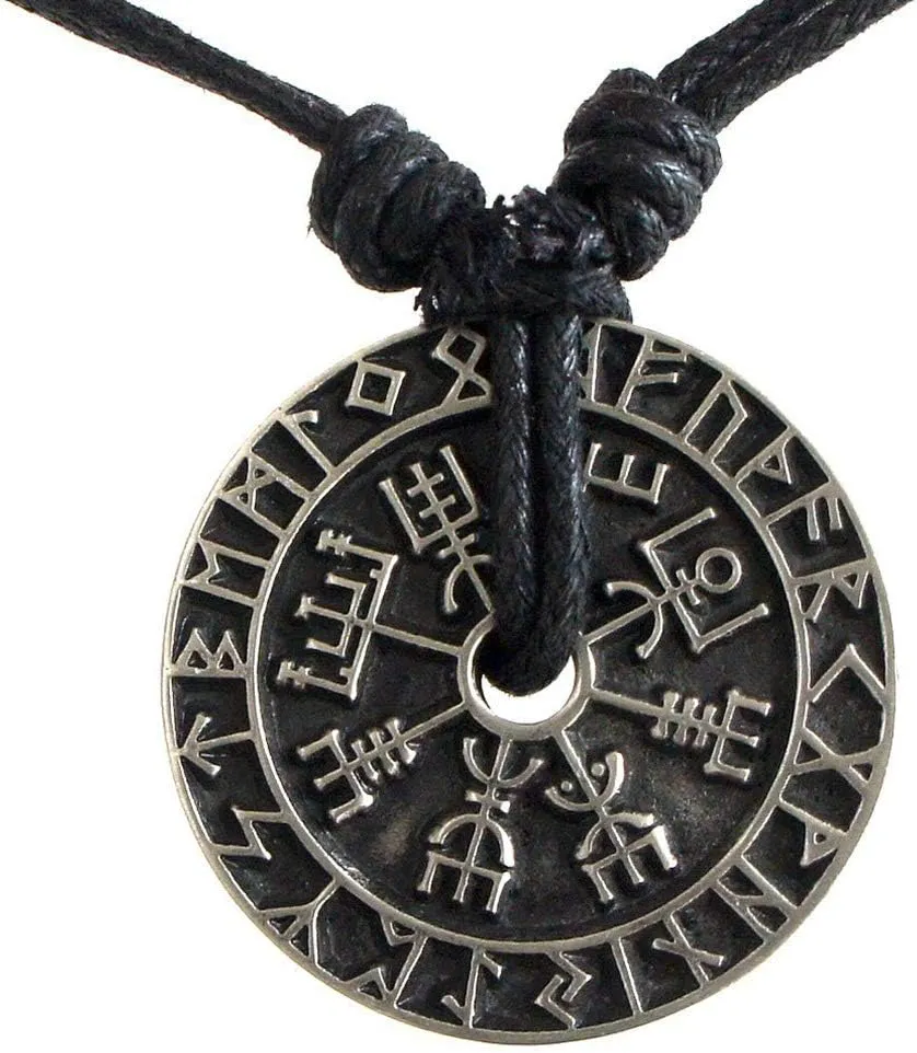 CCBFY Nordic Coin Amulet Vegv??sir Odin Triple Horn Triquetra Valknut All in One Pewter Pendant Necklace