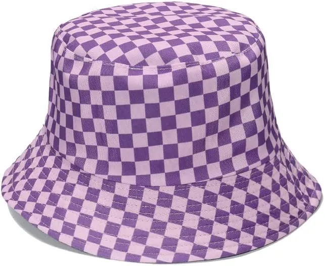 Checked Solid Black Unisex Summer Bucket Hat