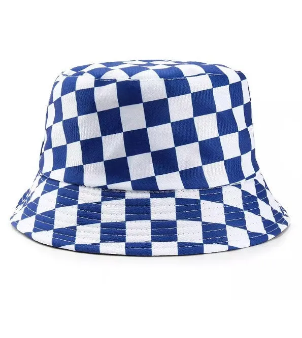 Checked Solid Black Unisex Summer Bucket Hat