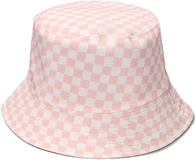 Checked Solid Black Unisex Summer Bucket Hat