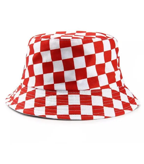 Checked Solid Black Unisex Summer Bucket Hat