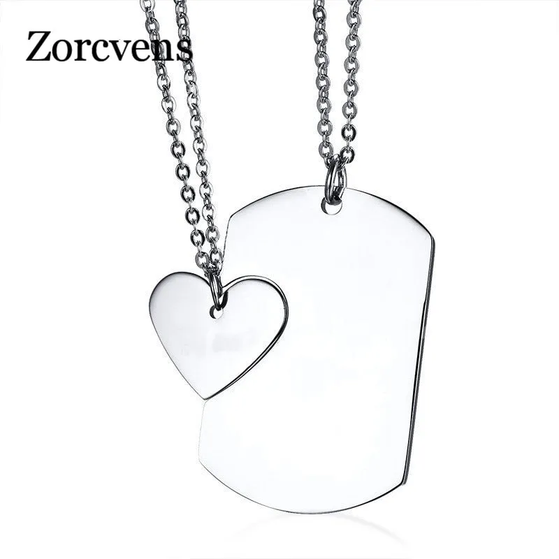 Couple Necklace ID Dog Tag Heart