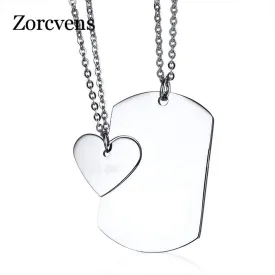 Couple Necklace ID Dog Tag Heart