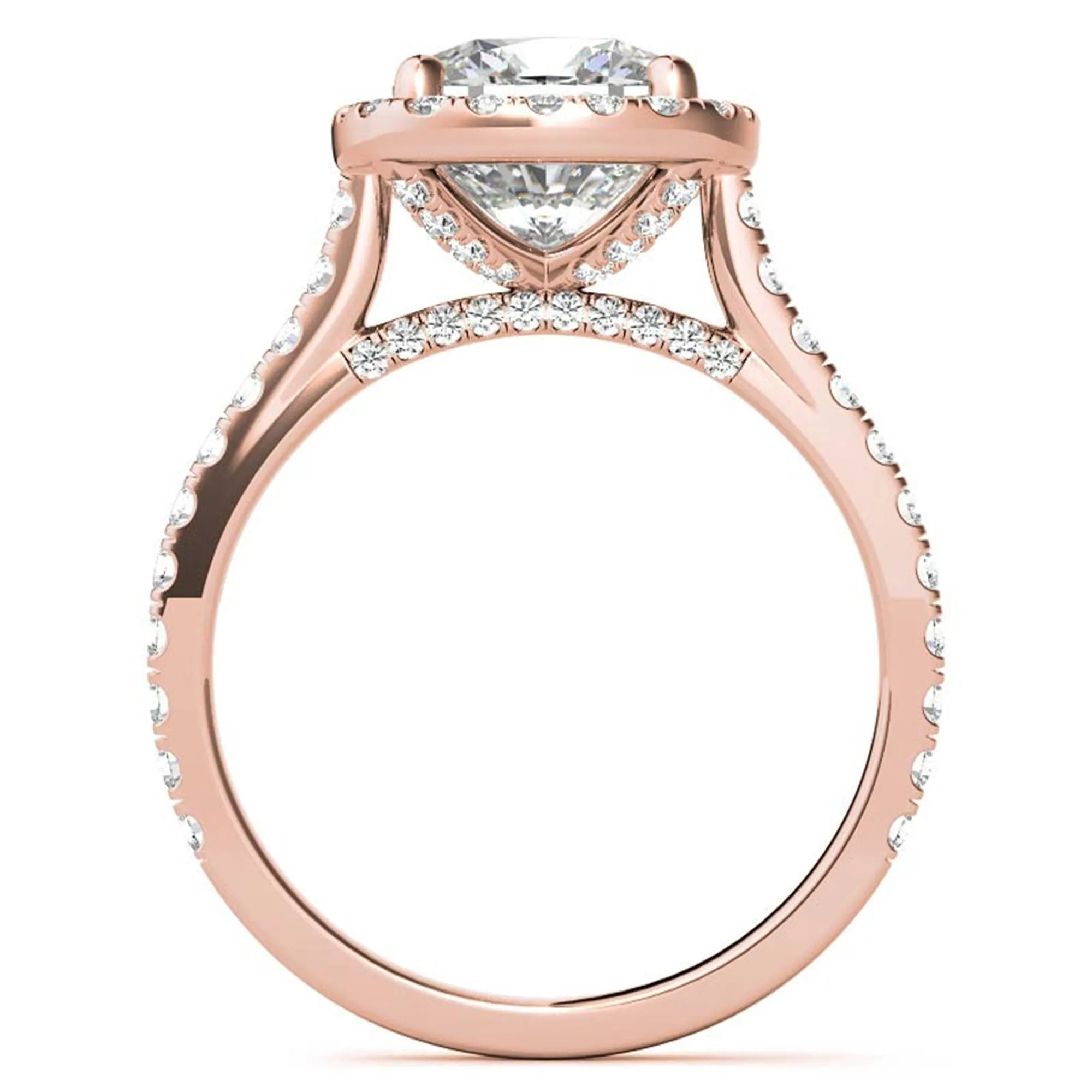 Cushion Cut Rose Gold Adjustable Sterling Silver Graceful Halo Solitaire Ring For Women