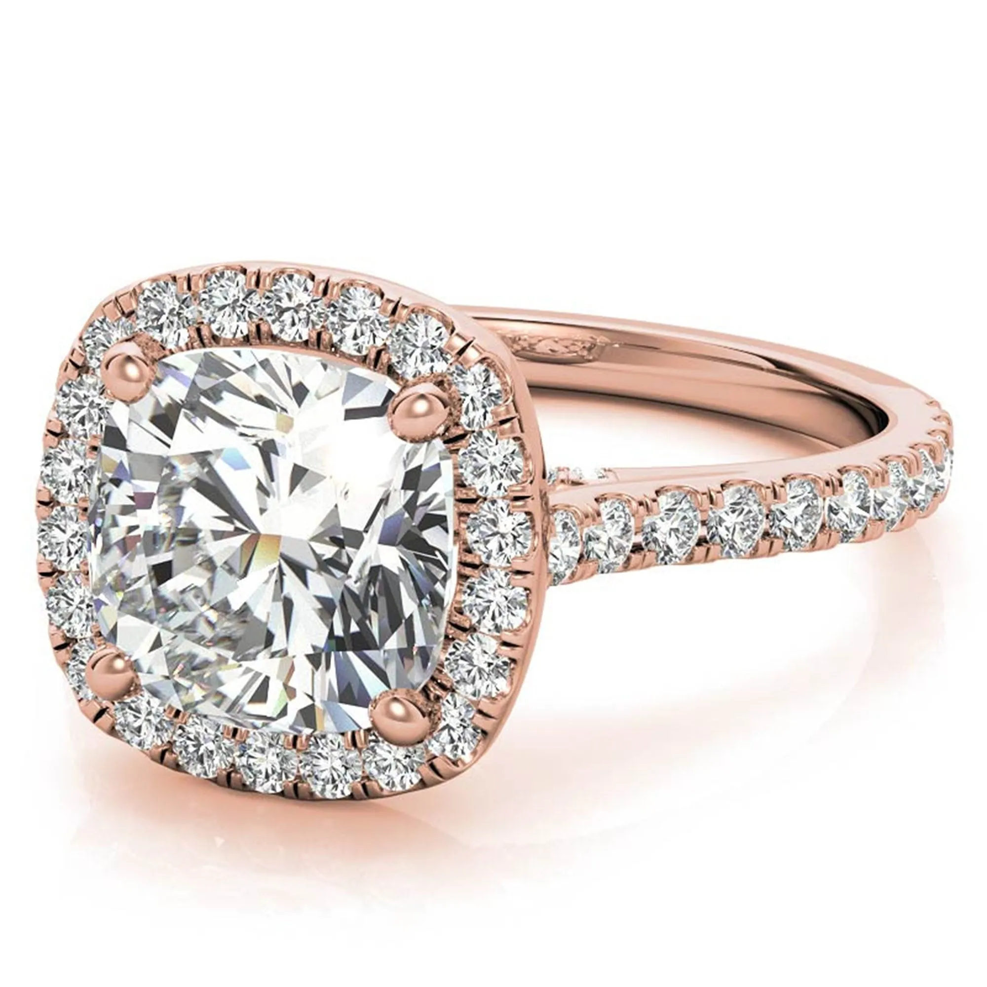 Cushion Cut Rose Gold Adjustable Sterling Silver Graceful Halo Solitaire Ring For Women
