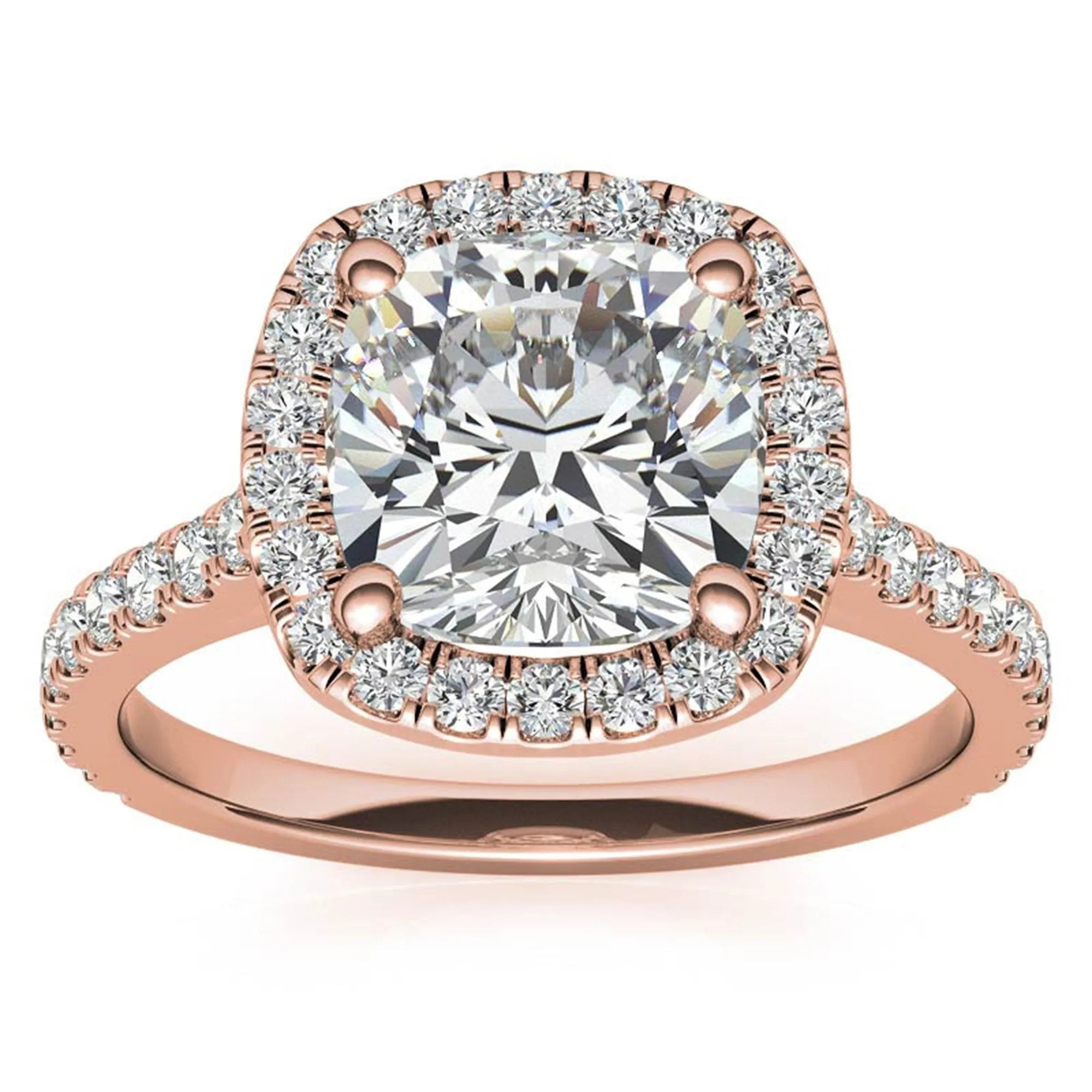 Cushion Cut Rose Gold Adjustable Sterling Silver Graceful Halo Solitaire Ring For Women