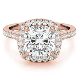 Cushion Cut Rose Gold Adjustable Sterling Silver Graceful Halo Solitaire Ring For Women