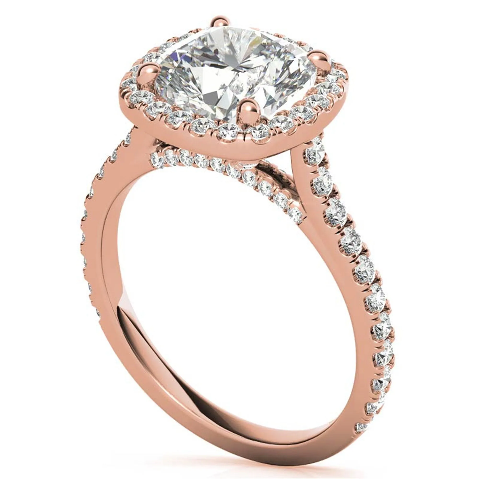 Cushion Cut Rose Gold Adjustable Sterling Silver Graceful Halo Solitaire Ring For Women