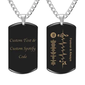 Custom Stainless Steel Engraved Scannable Music Code Dog Tag Necklace