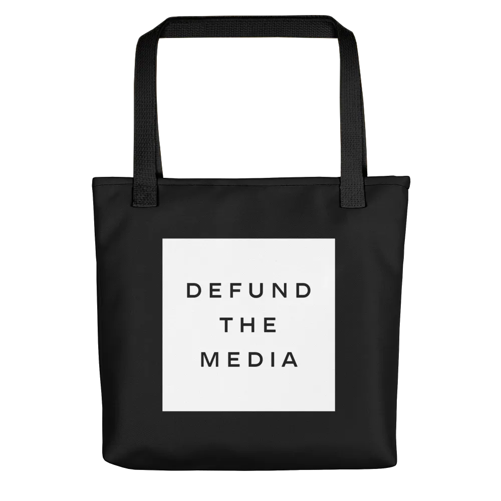Defund The Media Square Black Tote bag