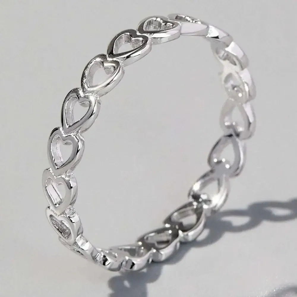 Elegant 925 Sterling Silver Heart Link Ring in Luxury Fashion for Women
