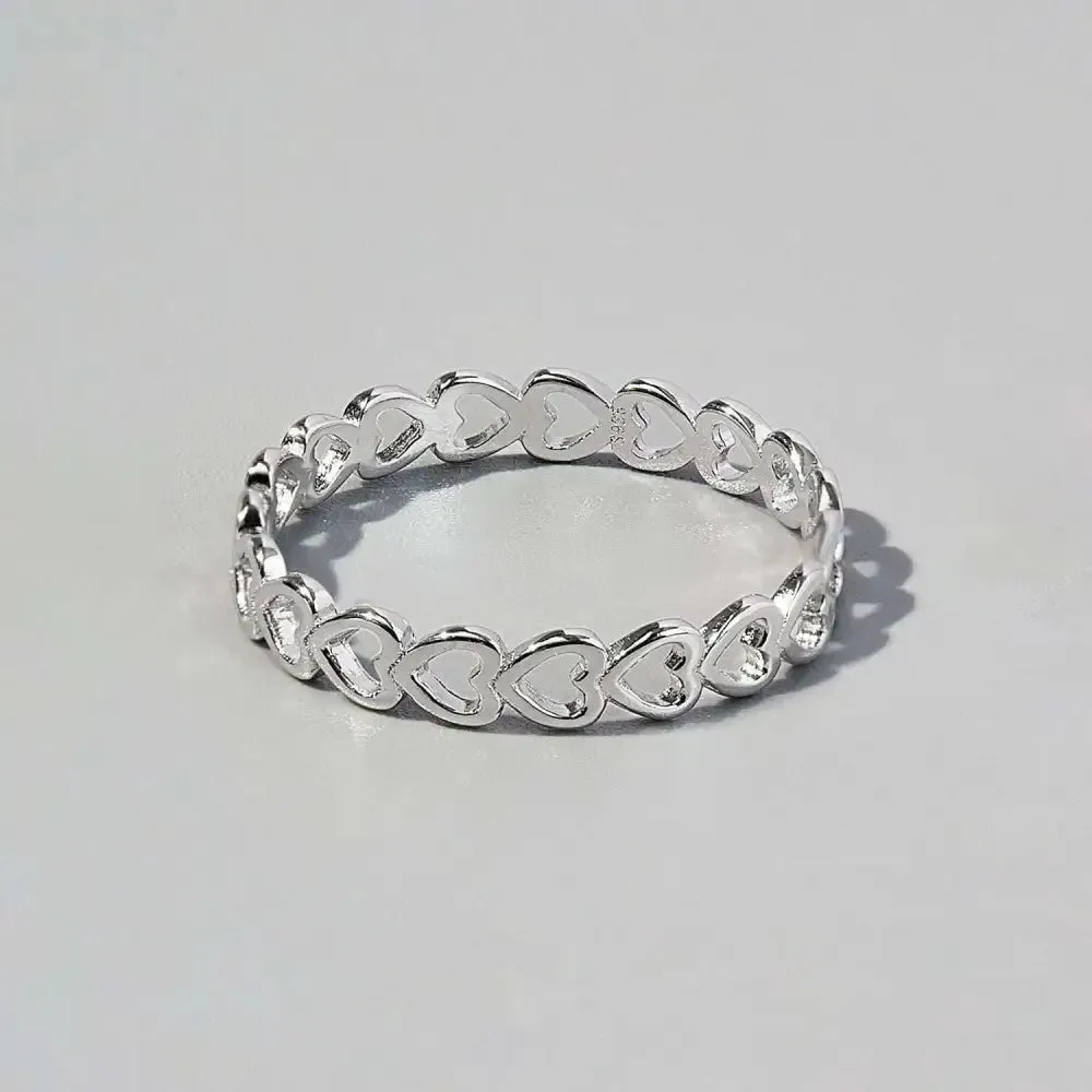 Elegant 925 Sterling Silver Heart Link Ring in Luxury Fashion for Women