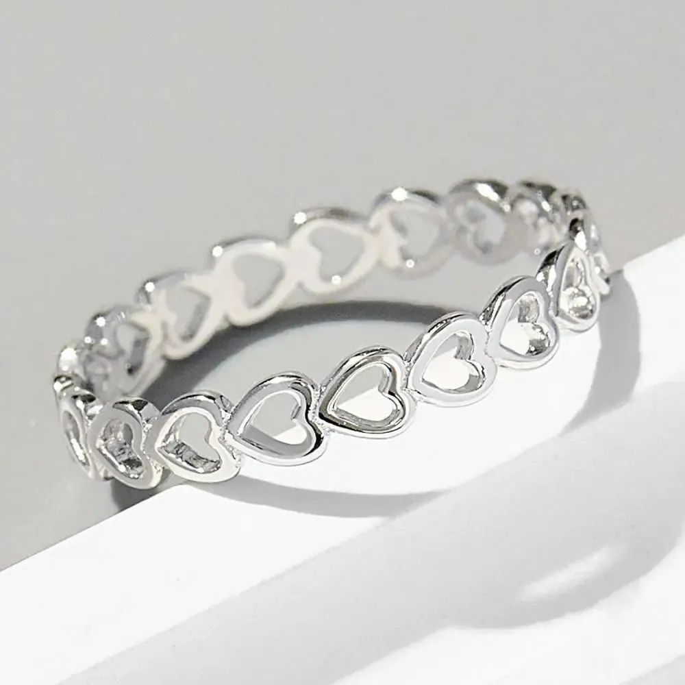 Elegant 925 Sterling Silver Heart Link Ring in Luxury Fashion for Women