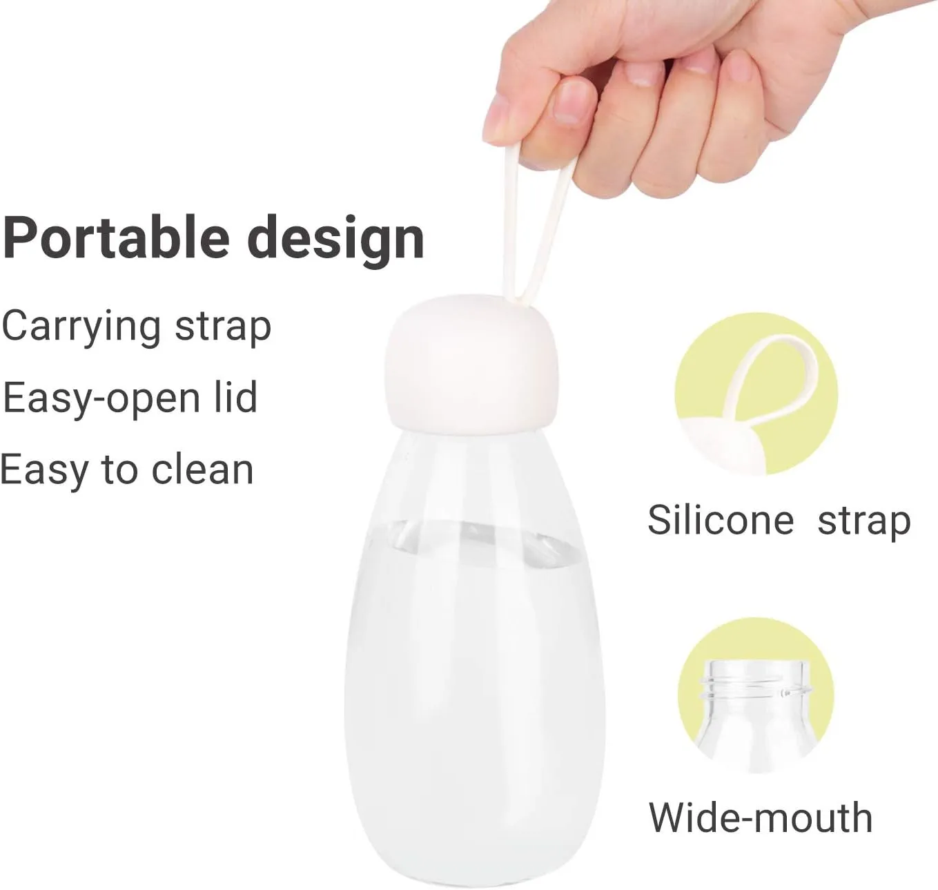 emoi BPA Free Water Bottle, 12oz/360ml Cute Water Bottle with Carrying Strap, Ideal for Kids Boys Girls Students Women Healthy Hydration-White