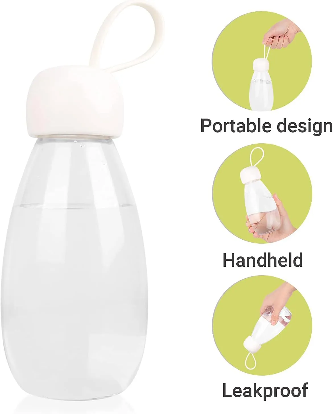 emoi BPA Free Water Bottle, 12oz/360ml Cute Water Bottle with Carrying Strap, Ideal for Kids Boys Girls Students Women Healthy Hydration-White