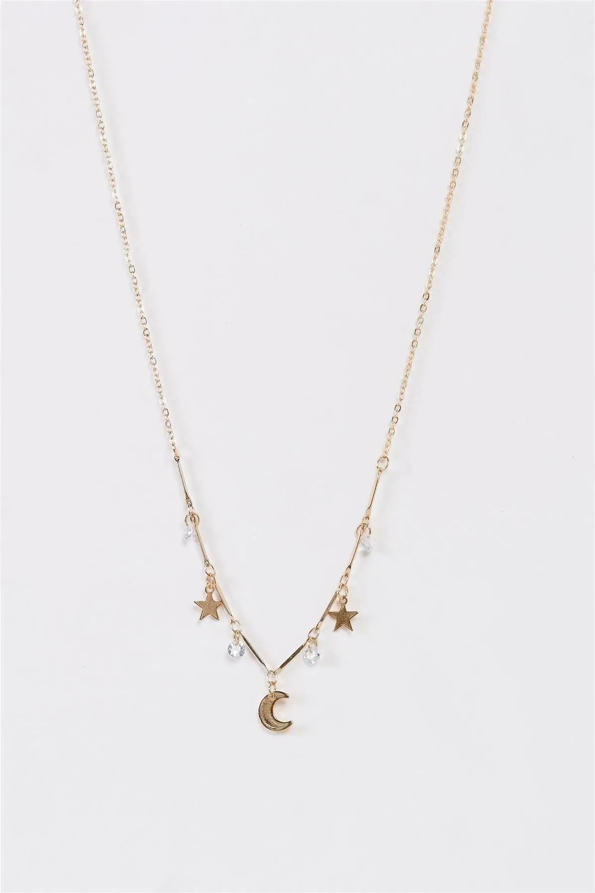 Follow The Moon Gold Star Diamonds Moon Charm Necklace