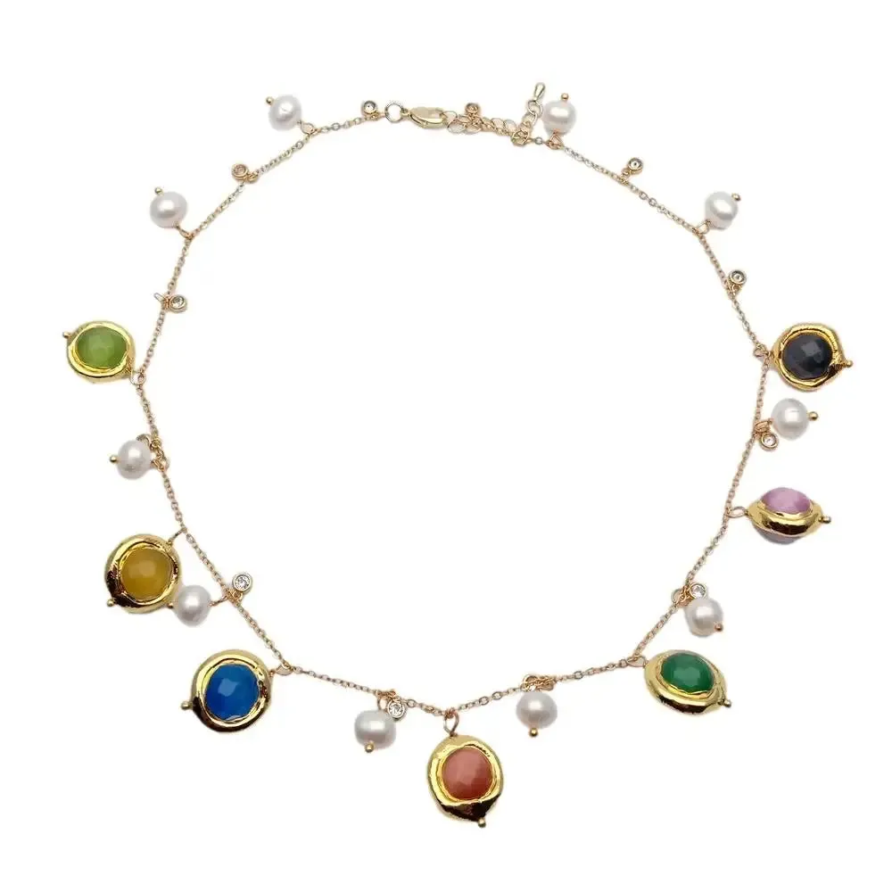 Freshwater Pearl Multi-Color Cat Eye  Necklace