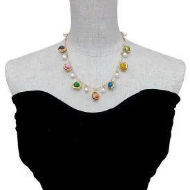 Freshwater Pearl Multi-Color Cat Eye  Necklace
