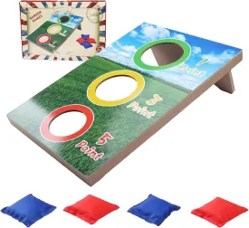 GOTHINK Portable Cornhole Set for Kids - 3 Holes Wooden Bean Bag Toss Game Set with 2 Blue 2 Red Cornhole Bags - Tossing Games Boys & Girls Family Night/Birthday Party & Holiday Toys Gifts