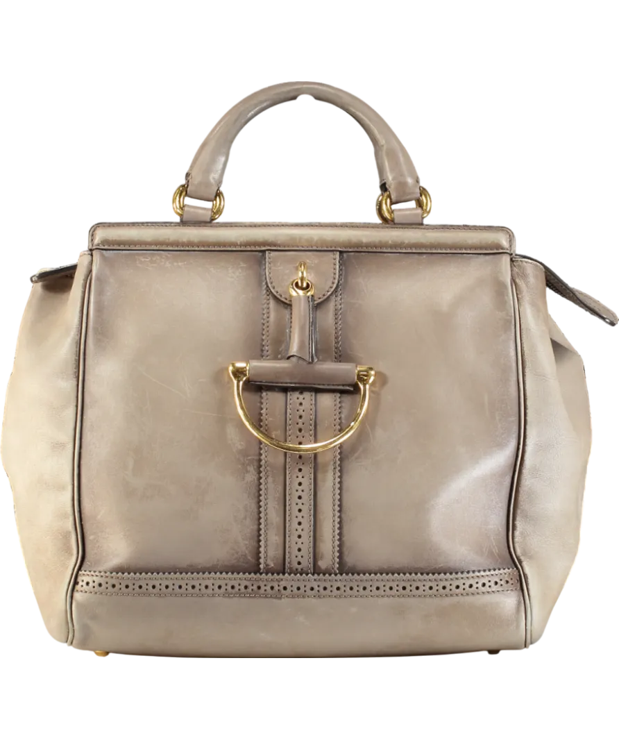 GUCCI Taupe Leather Duilio Brogue Satchel Handbag