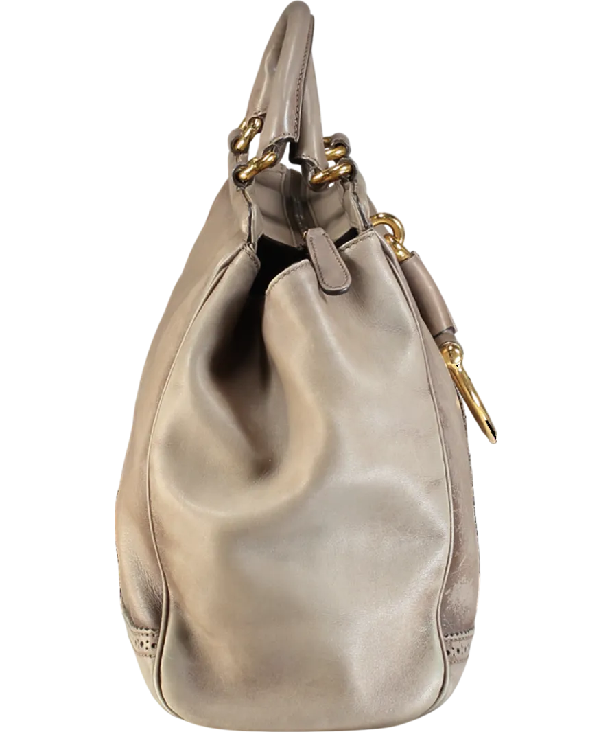 GUCCI Taupe Leather Duilio Brogue Satchel Handbag