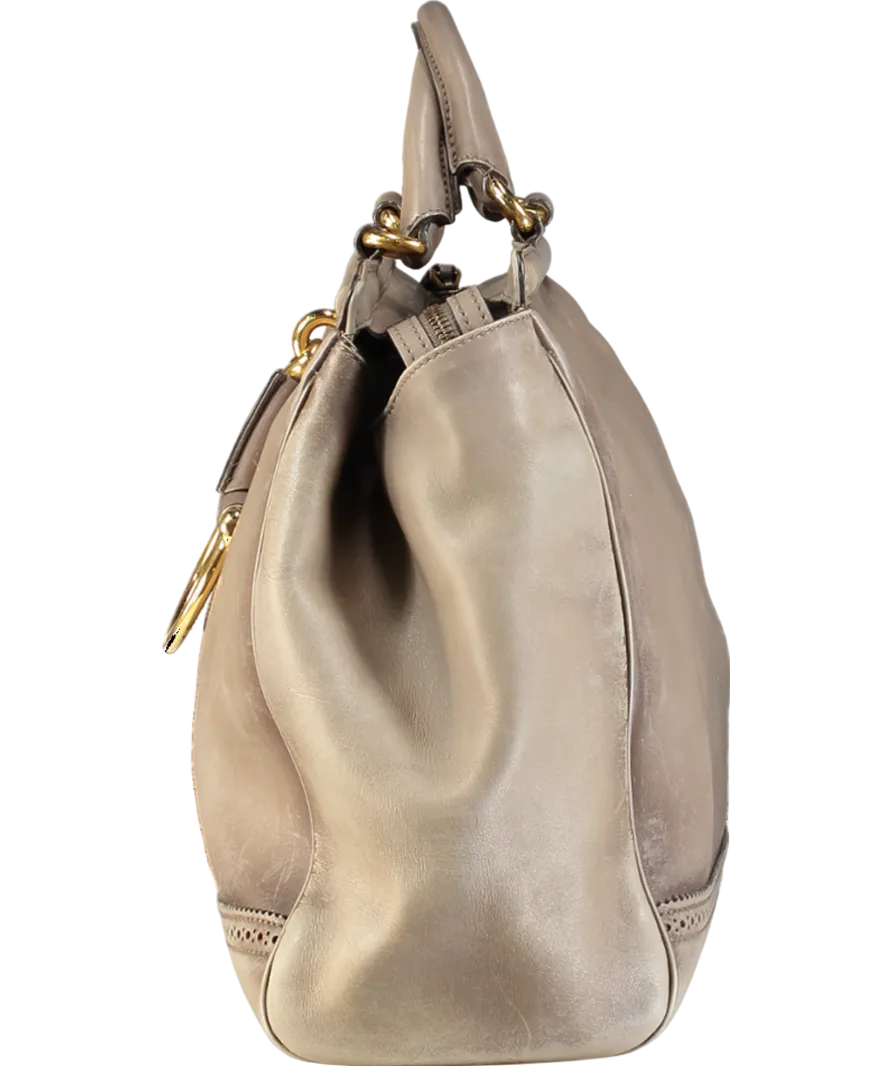 GUCCI Taupe Leather Duilio Brogue Satchel Handbag