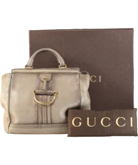 GUCCI Taupe Leather Duilio Brogue Satchel Handbag