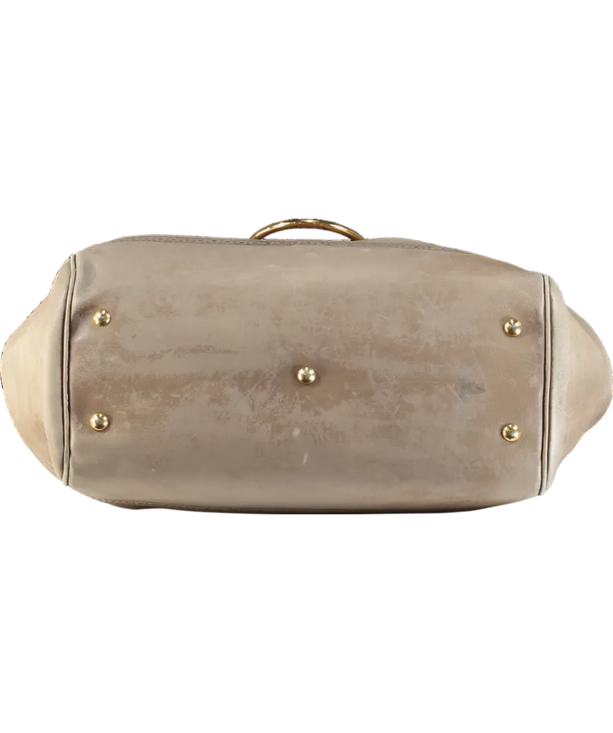 GUCCI Taupe Leather Duilio Brogue Satchel Handbag