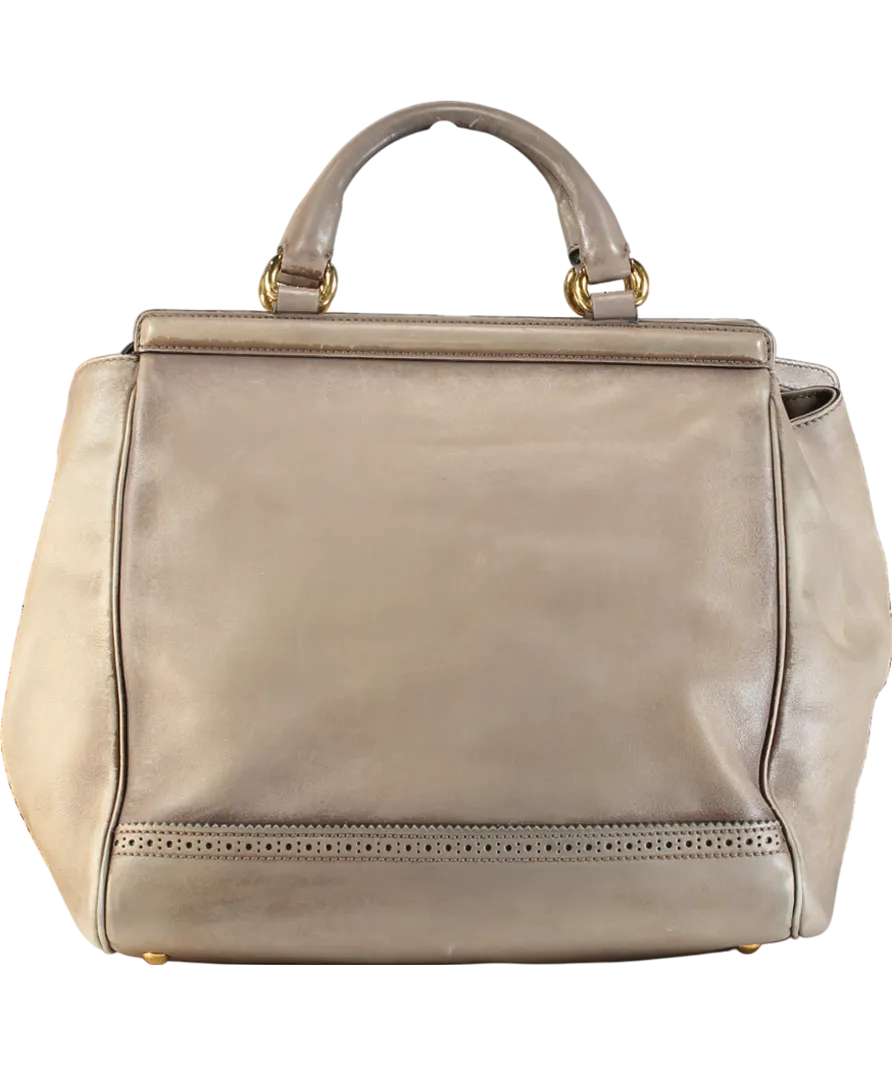 GUCCI Taupe Leather Duilio Brogue Satchel Handbag