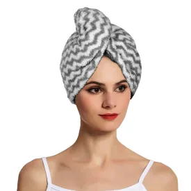 Heart Home Hair Wrapper | Hair-Drying Towel | Hair Bathrobe for Women & Girls | Hair Dry Cap Bath Towel | Microfiber Hair Turban Towel | Quick Absorbent Hair Towel | Zig Zag | Gray