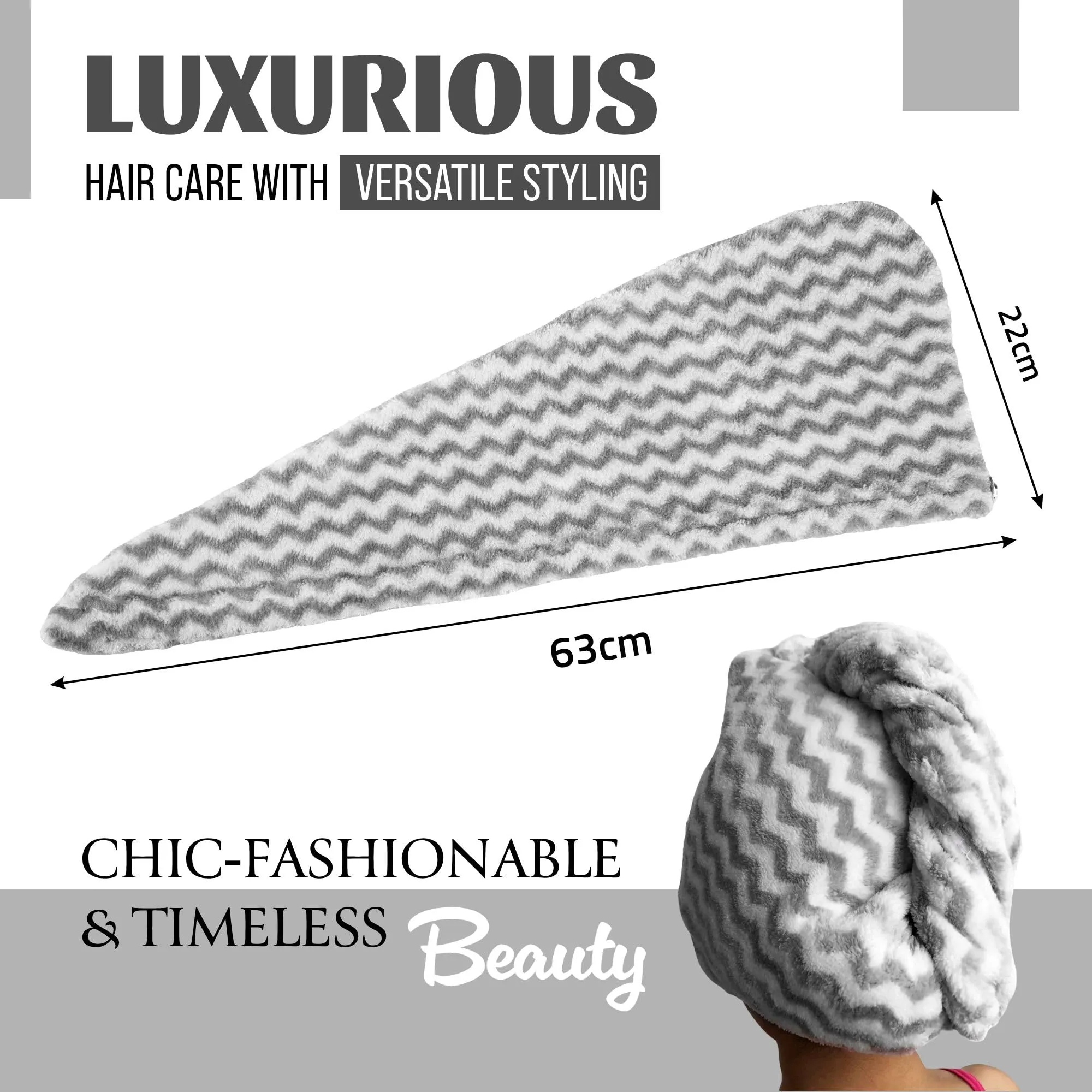 Heart Home Hair Wrapper | Hair-Drying Towel | Hair Bathrobe for Women & Girls | Hair Dry Cap Bath Towel | Microfiber Hair Turban Towel | Quick Absorbent Hair Towel | Zig Zag | Gray