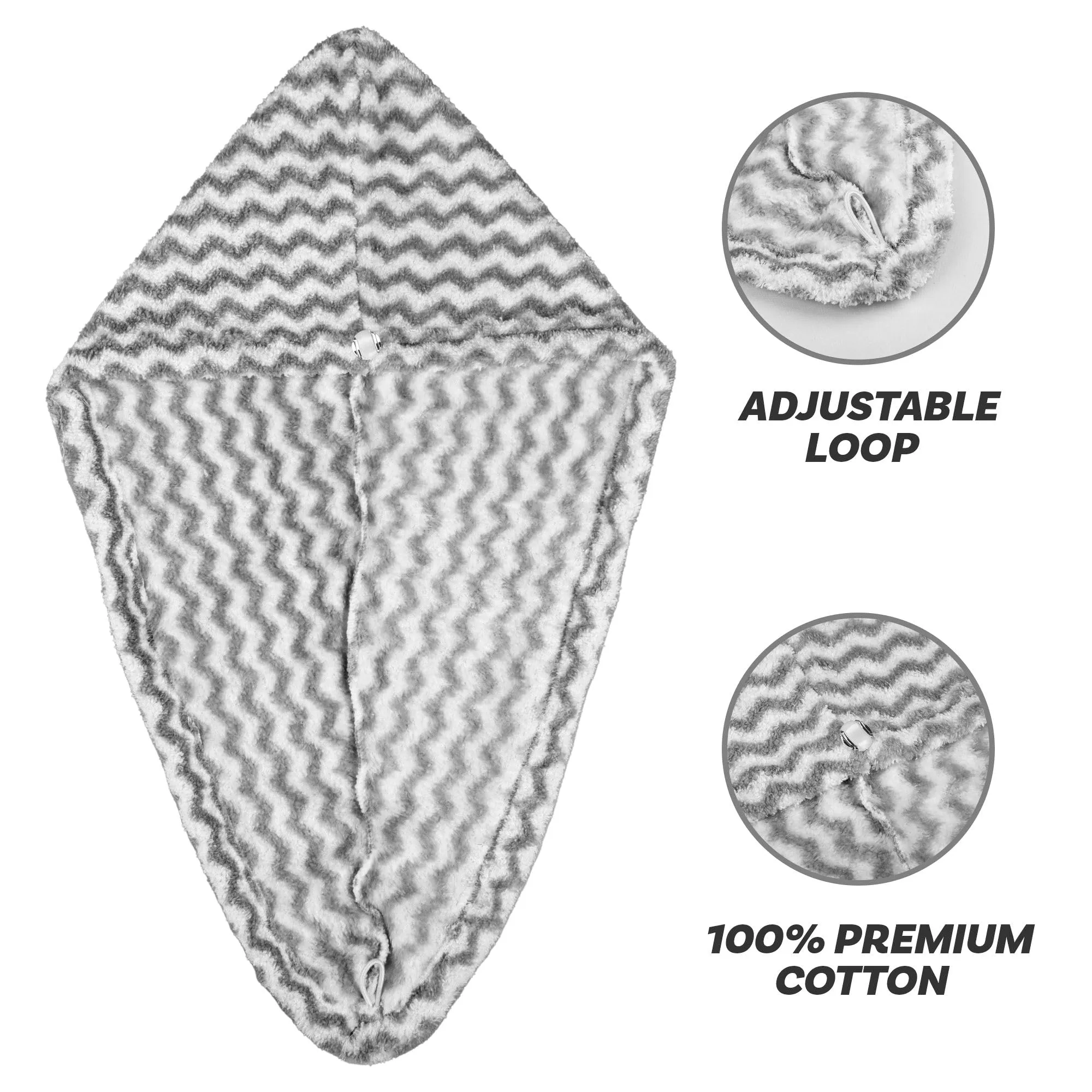 Heart Home Hair Wrapper | Hair-Drying Towel | Hair Bathrobe for Women & Girls | Hair Dry Cap Bath Towel | Microfiber Hair Turban Towel | Quick Absorbent Hair Towel | Zig Zag | Gray