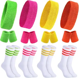 Hillban 80s Neon Sweatbands Wristband and Socks 80s Accessories for Women Men Neon Headband Workout Outfit